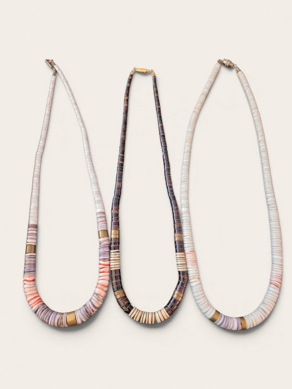 3 Beaded Shell Heishi Disc Necklaces